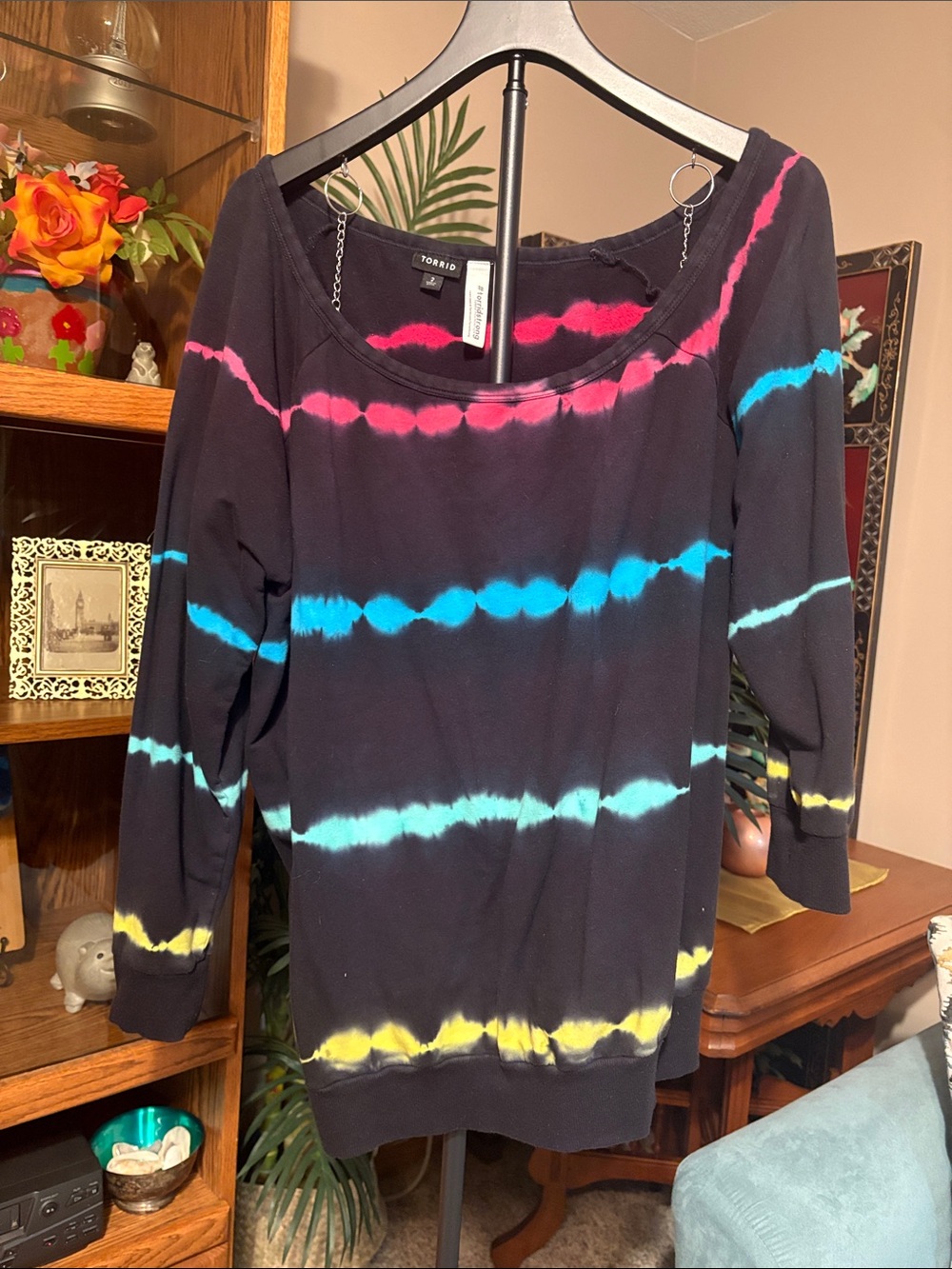 torrid Black Tie-Dye Stripe Sweatshirt - Pink, Blue, Teal, Yellow